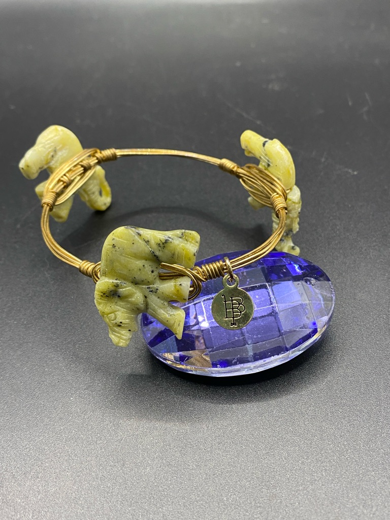 Bourbon And Bowties Yellow-Green Elephant Charm Bracelet With Blue Crystal 18$